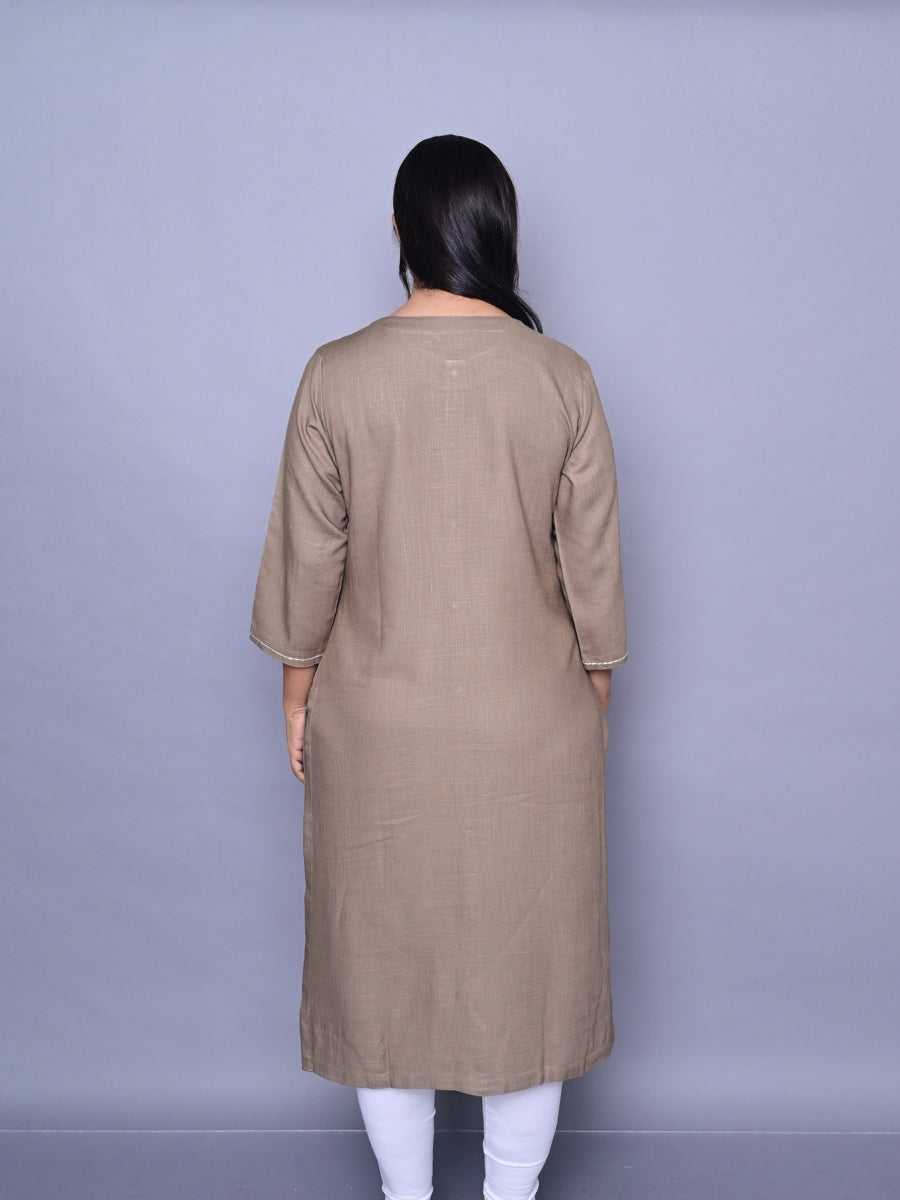 Khaki Brown Khadi Straight Kurti