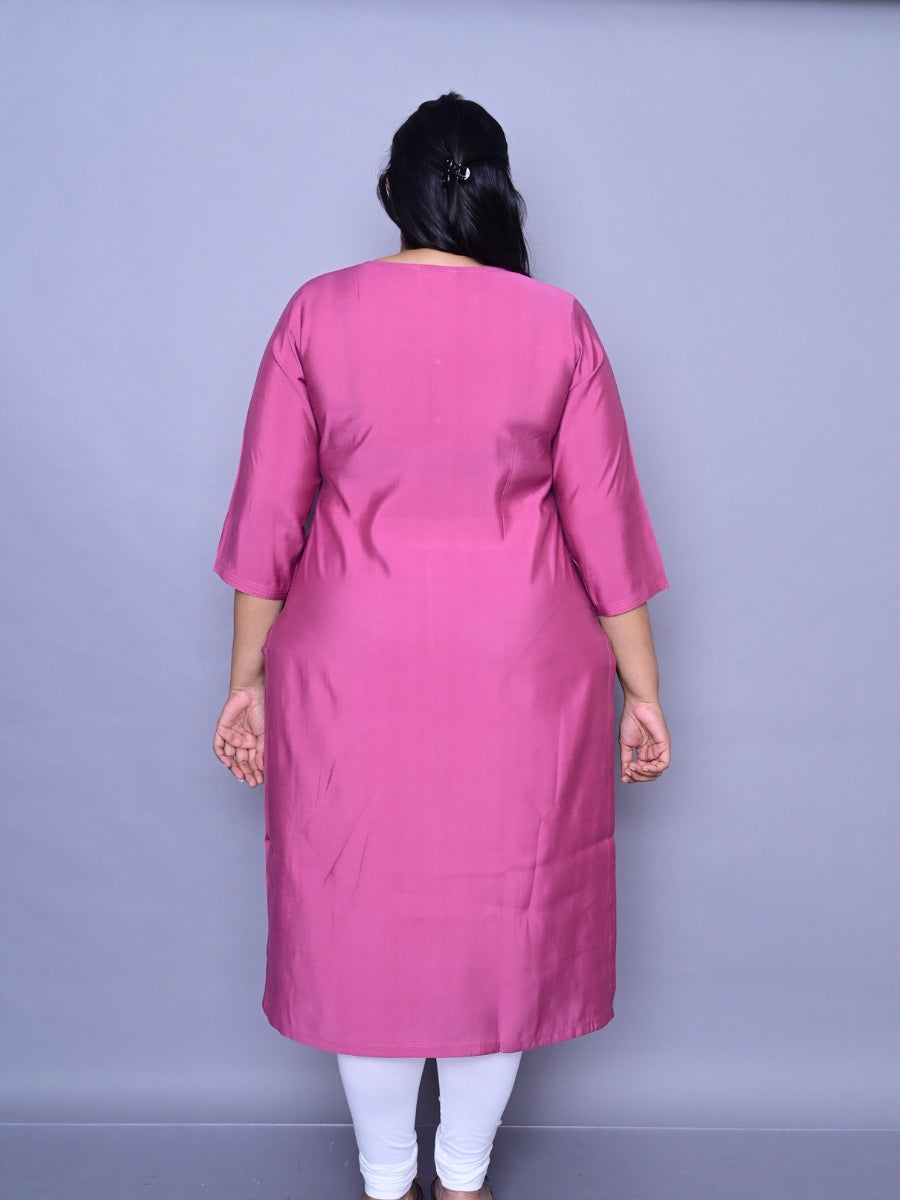 Solid Pink Straight Kurti with Cut Work