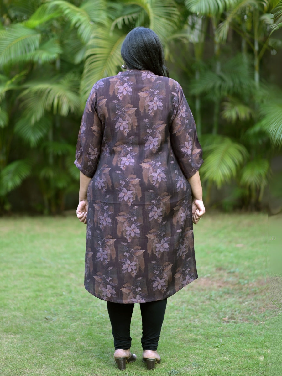 Dark Purple Straight Cut Floral Kurti