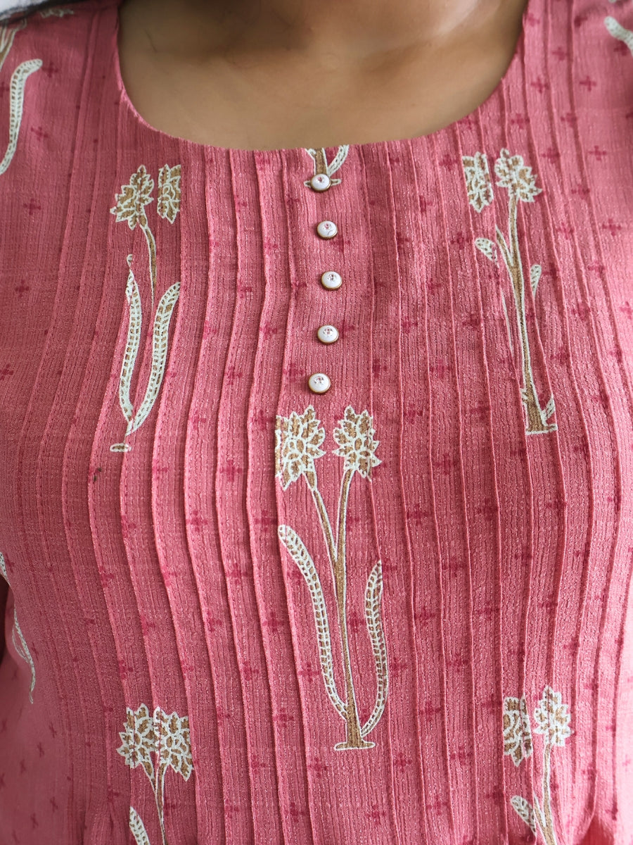 Pink Round Neck Georgette A-Line Kurta