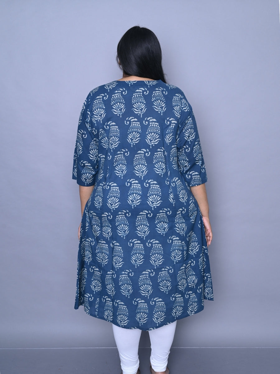 Indigo Printed Side-Cut Kurti