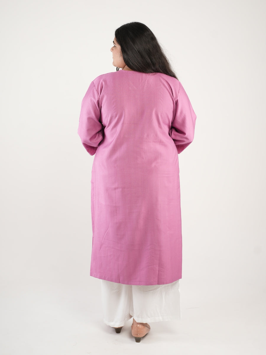 Pink Embroidered Straight Kurti