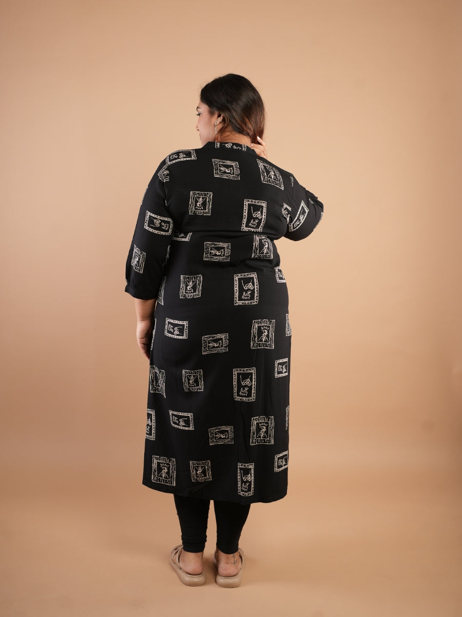 Black Printed A-Line Kurti