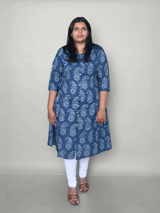 Indigo Printed Side-Cut Kurti