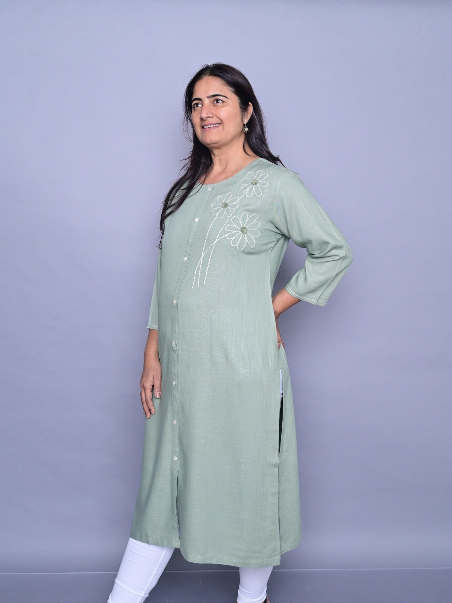 Light Green Khadi Straight Kurti