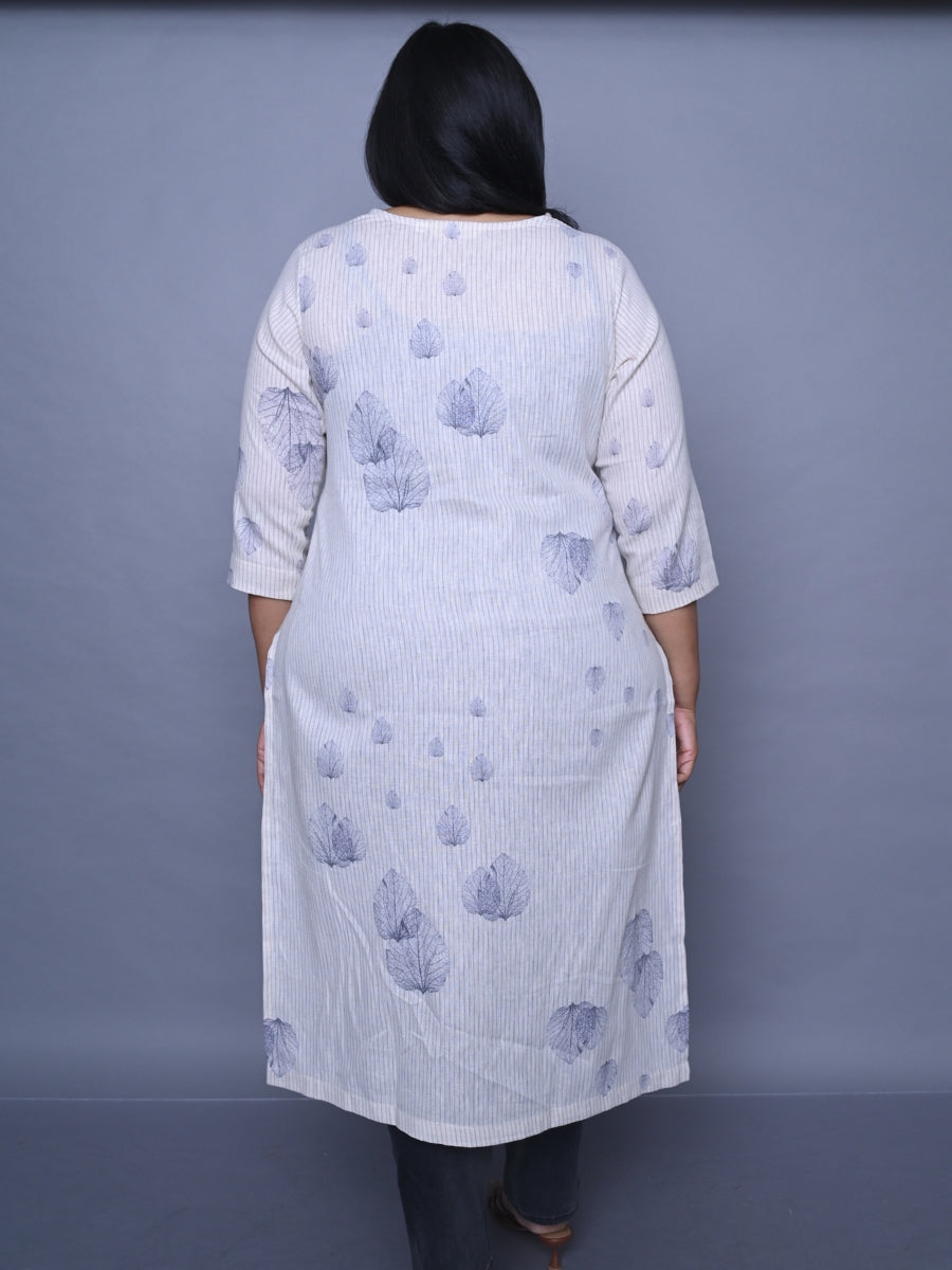 Off-White Side-Cut with Front Pleats Kurti (Lavender Leaf)