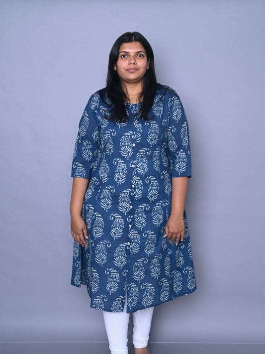 Indigo Printed Side-Cut Kurti