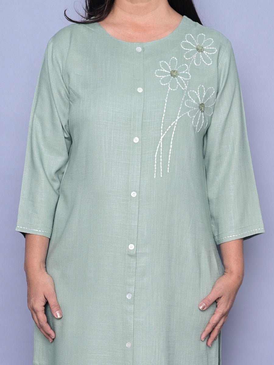 Light Green Khadi Straight Kurti