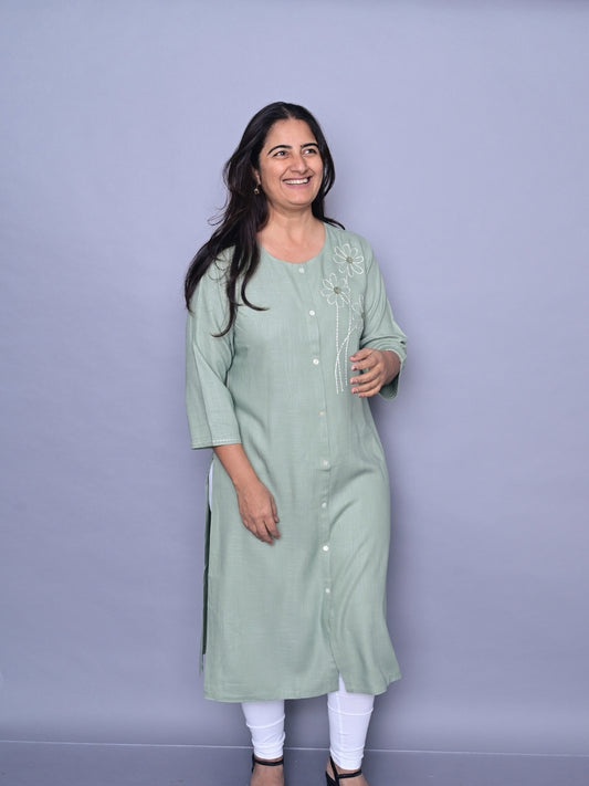 Light Green Khadi Straight Kurti