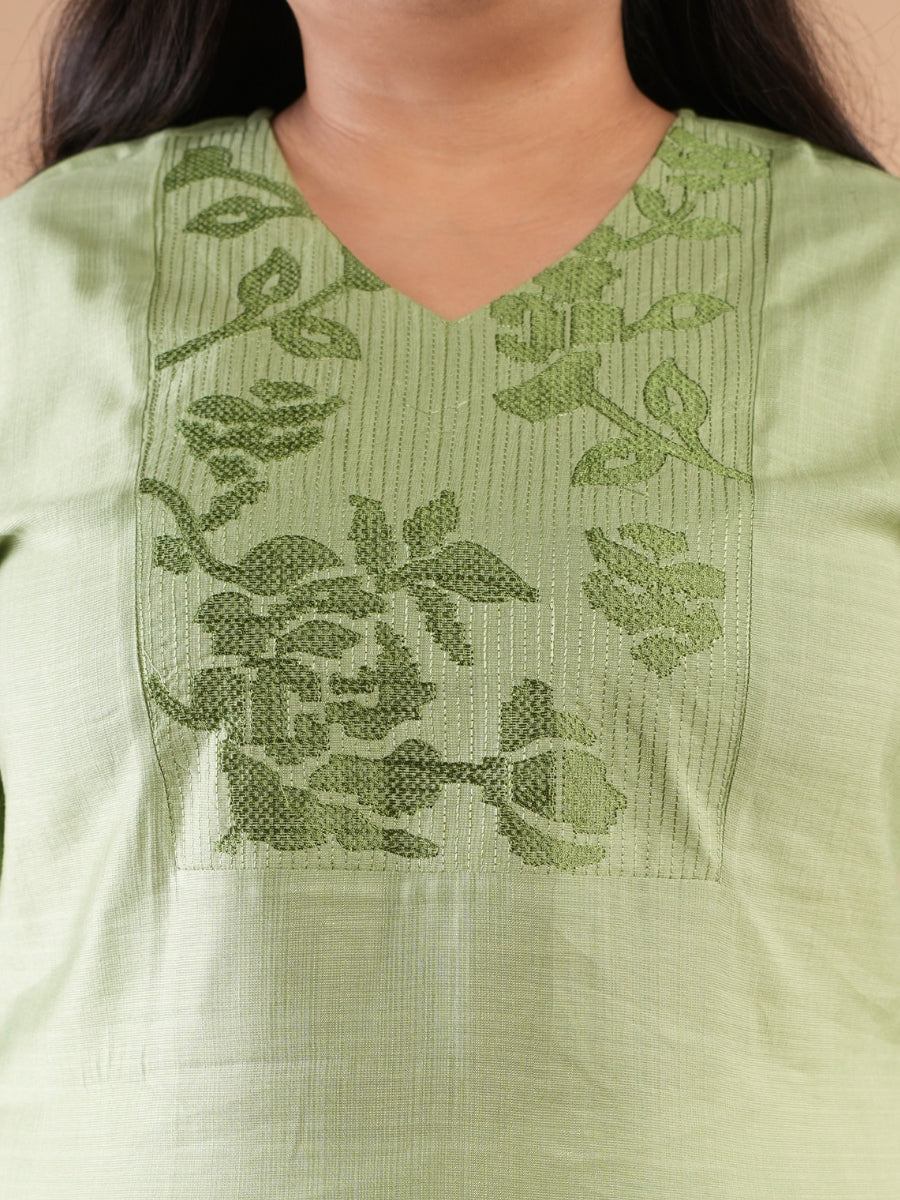 Green Embroidered Straight Kurti