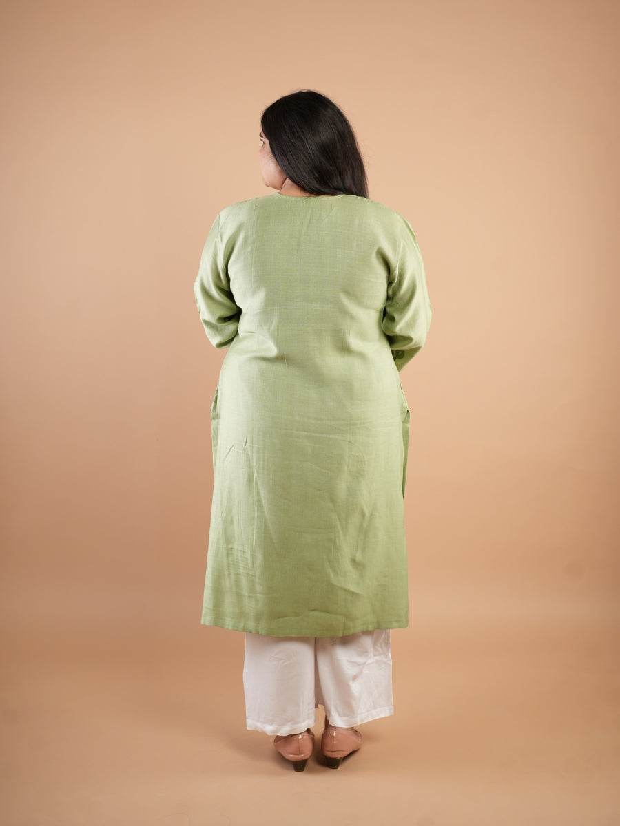 Green Embroidered Straight Kurti